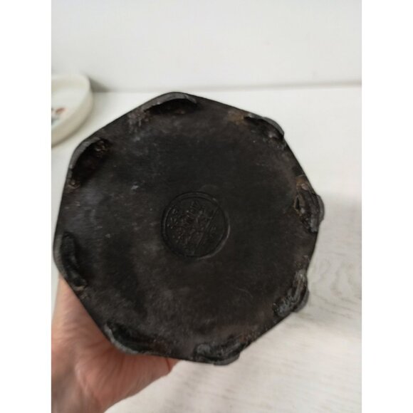 Antique 19th Century Chinese Pewter Tea Caddy Octagonal Painted Glass Panels - Picture 6 of 10